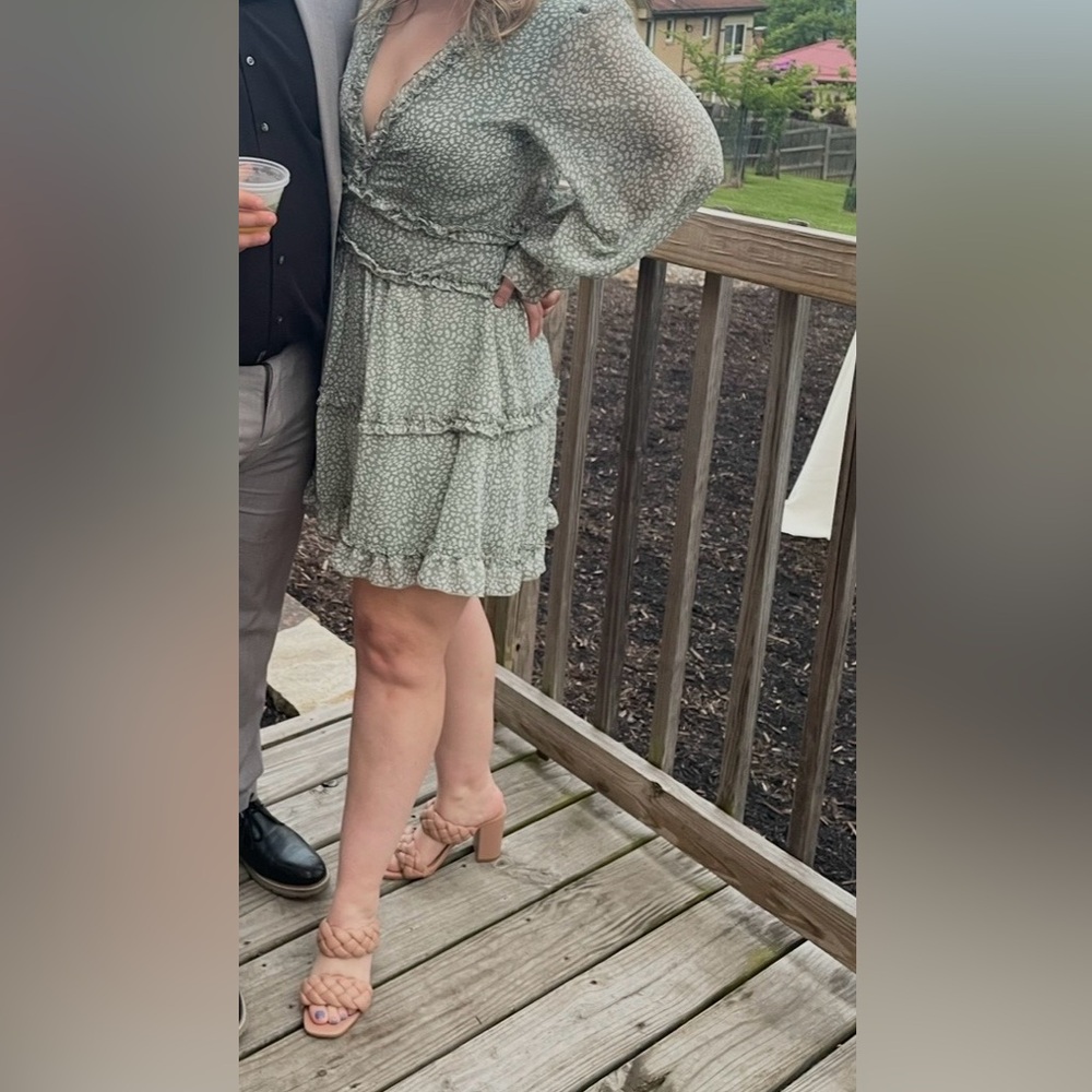 Green Patterned Ruffle Dress